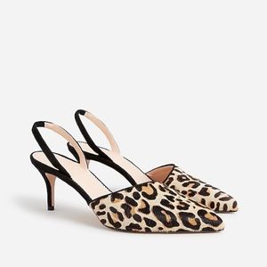 J Crew Calf hair Colette asymmetrical slingback pumps in leopard BK487